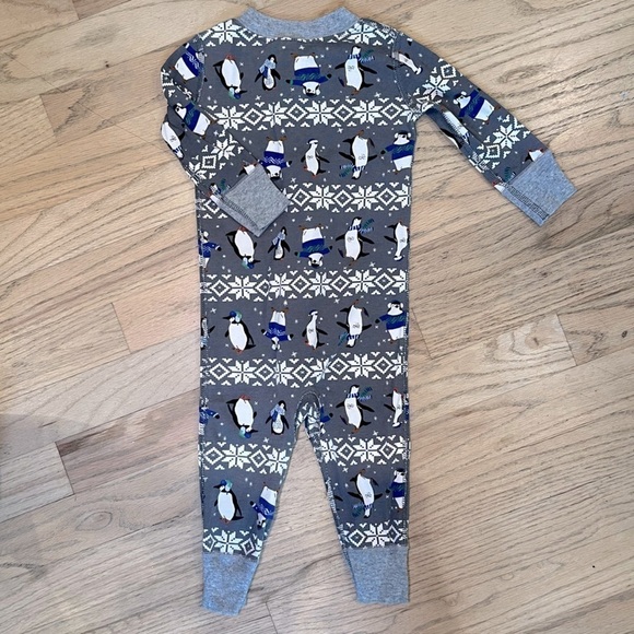 Hanna Andersson Gray Winter Penguin Holiday PJ Zip Up Pajamas Sz 9-12 mo 70cm - Picture 2 of 7